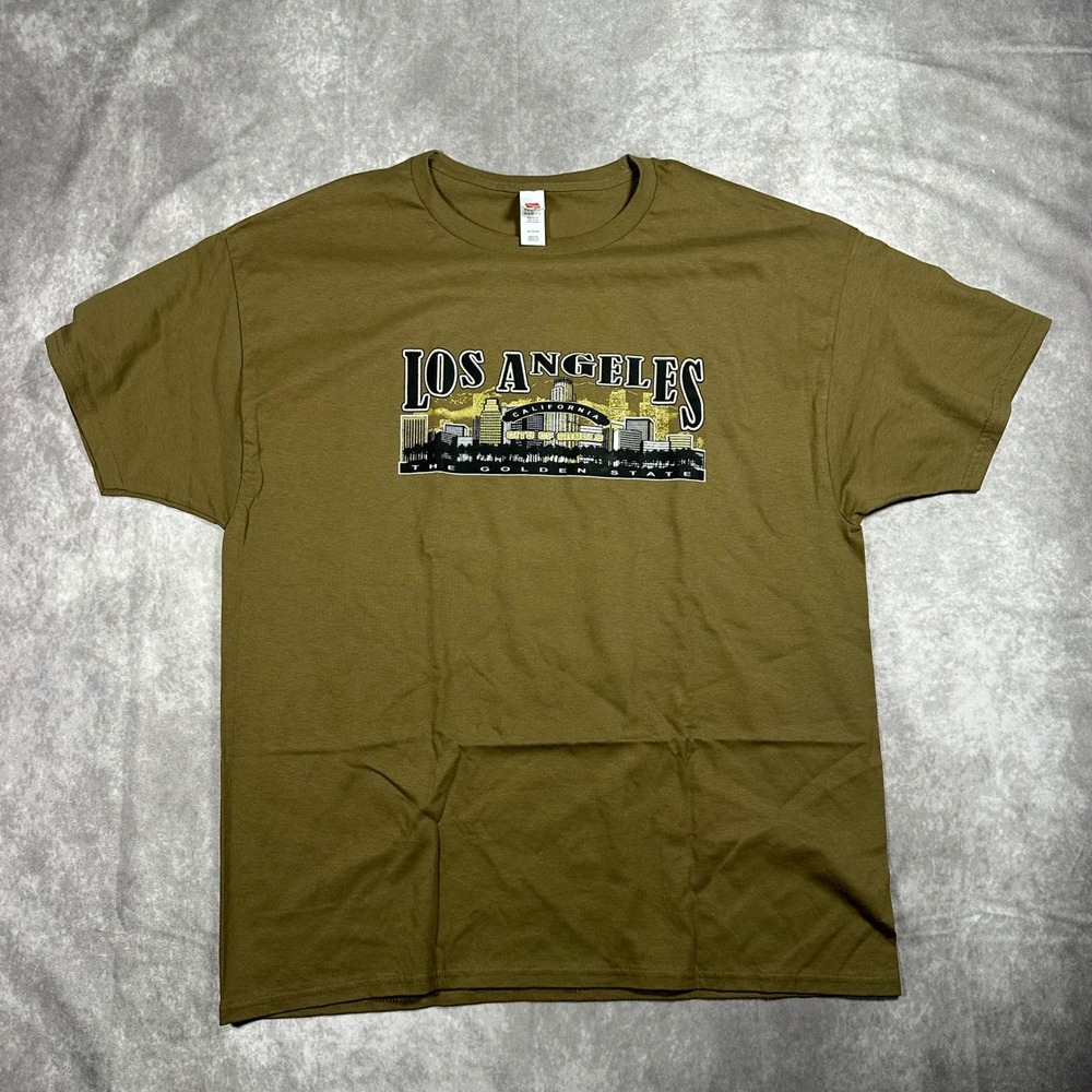 Hanes Los Angeles California City of Angels Graphic Tee Men XL Olive Green Shirt